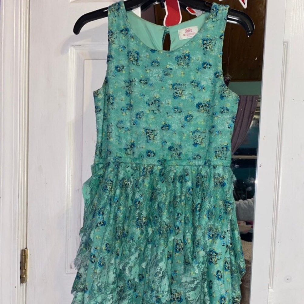 Green justice floral dress